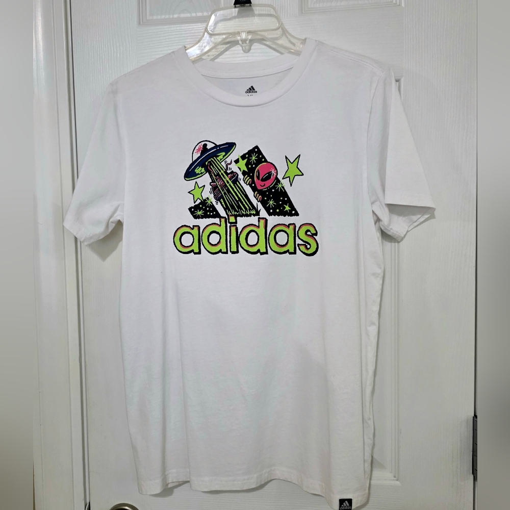 Adidas Youth White Tee with Alien Graphic